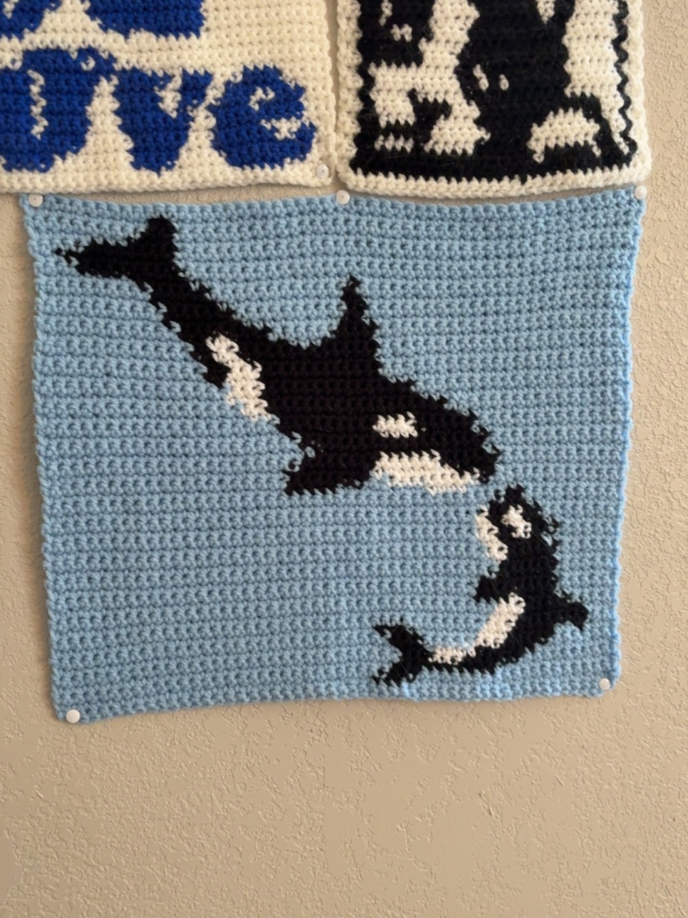 Blue Orca Crochet Wall Hanging Tapestry - Handcrafted